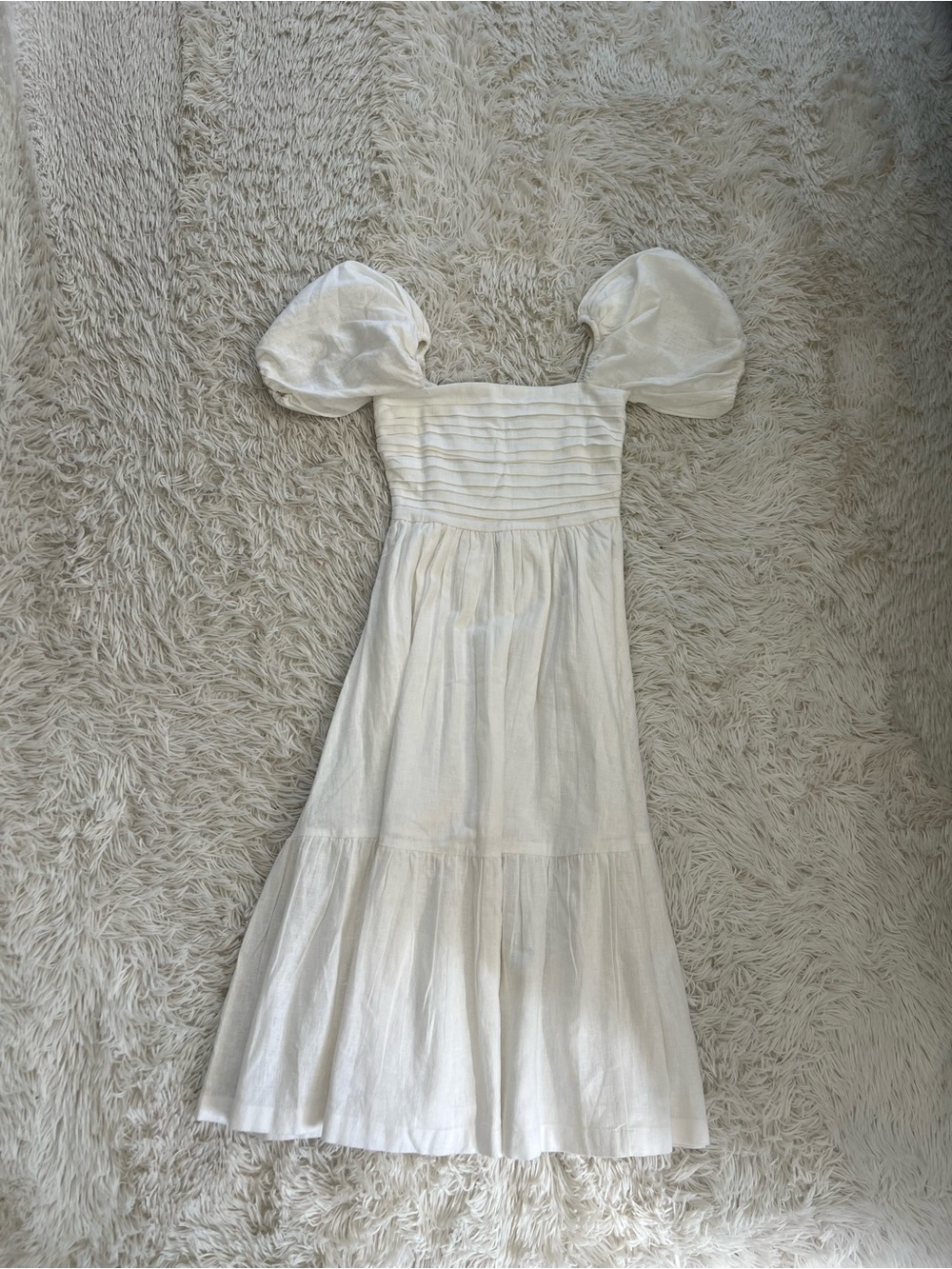 Abercrombie & Fitch White Smocked Bodice Midi Dress